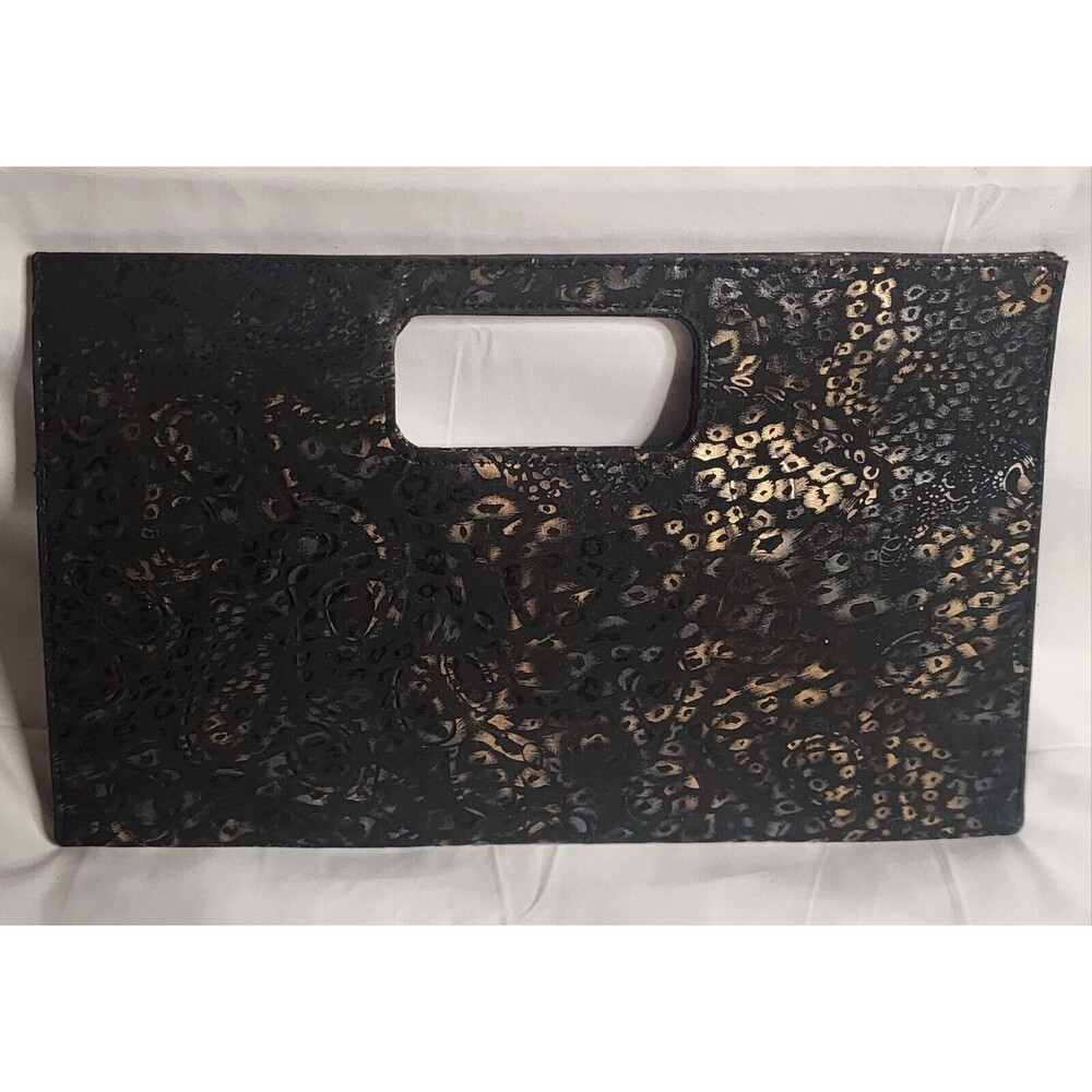 Cool GIANNINI Leopard Print Envelope CLUTCH Bag Black Gold Metallic VGUC